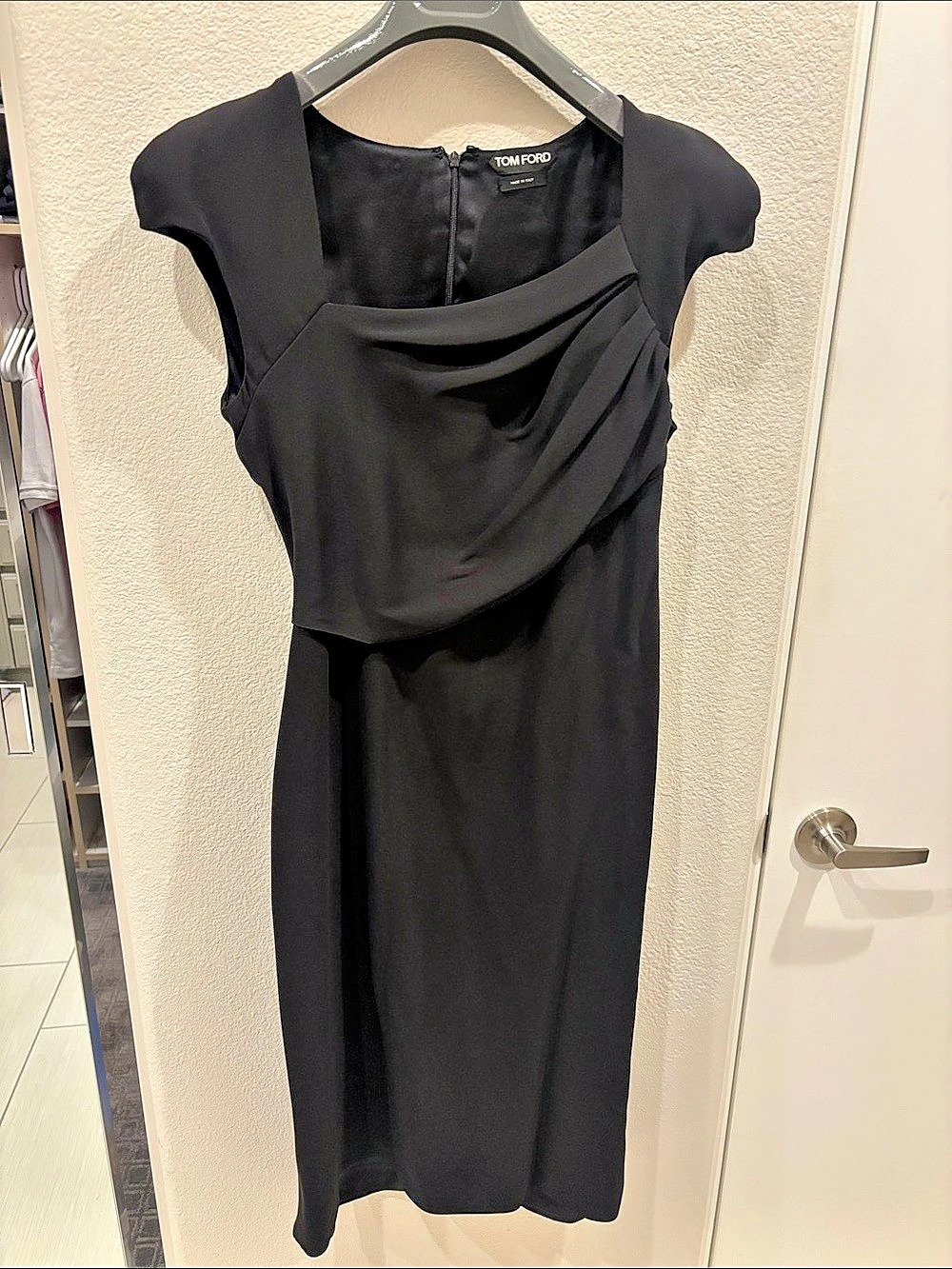Tom Ford Black Draped Midi Dress w Cape, 10